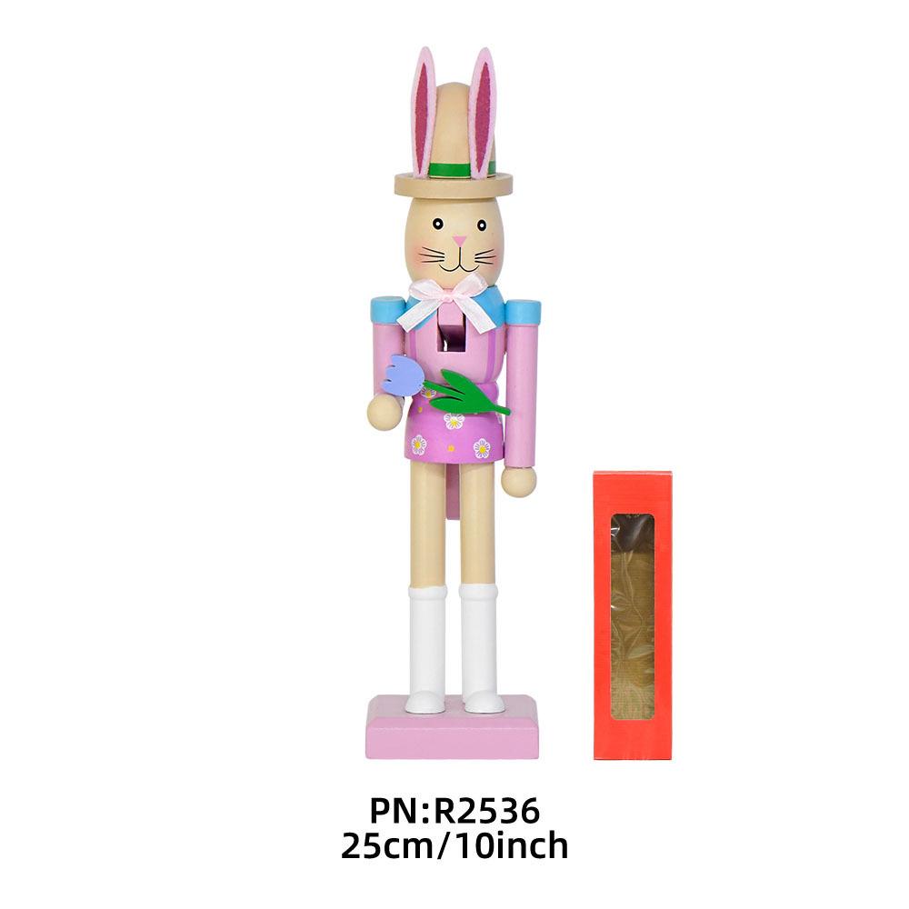 

25CM Solid Wood Easter Bunny Nutcracker Decoration Ornament Gift 10 inches