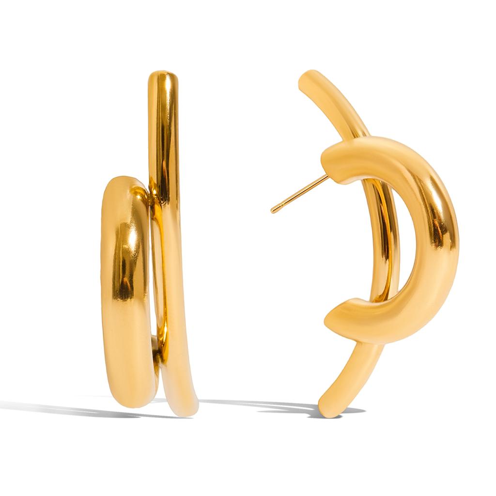 Youthway 18K Gold Color Plated Stainless Steel U-Shape Stud Earrings for Women Geometric Layered Multi-Bar Design Jewelry Gifts