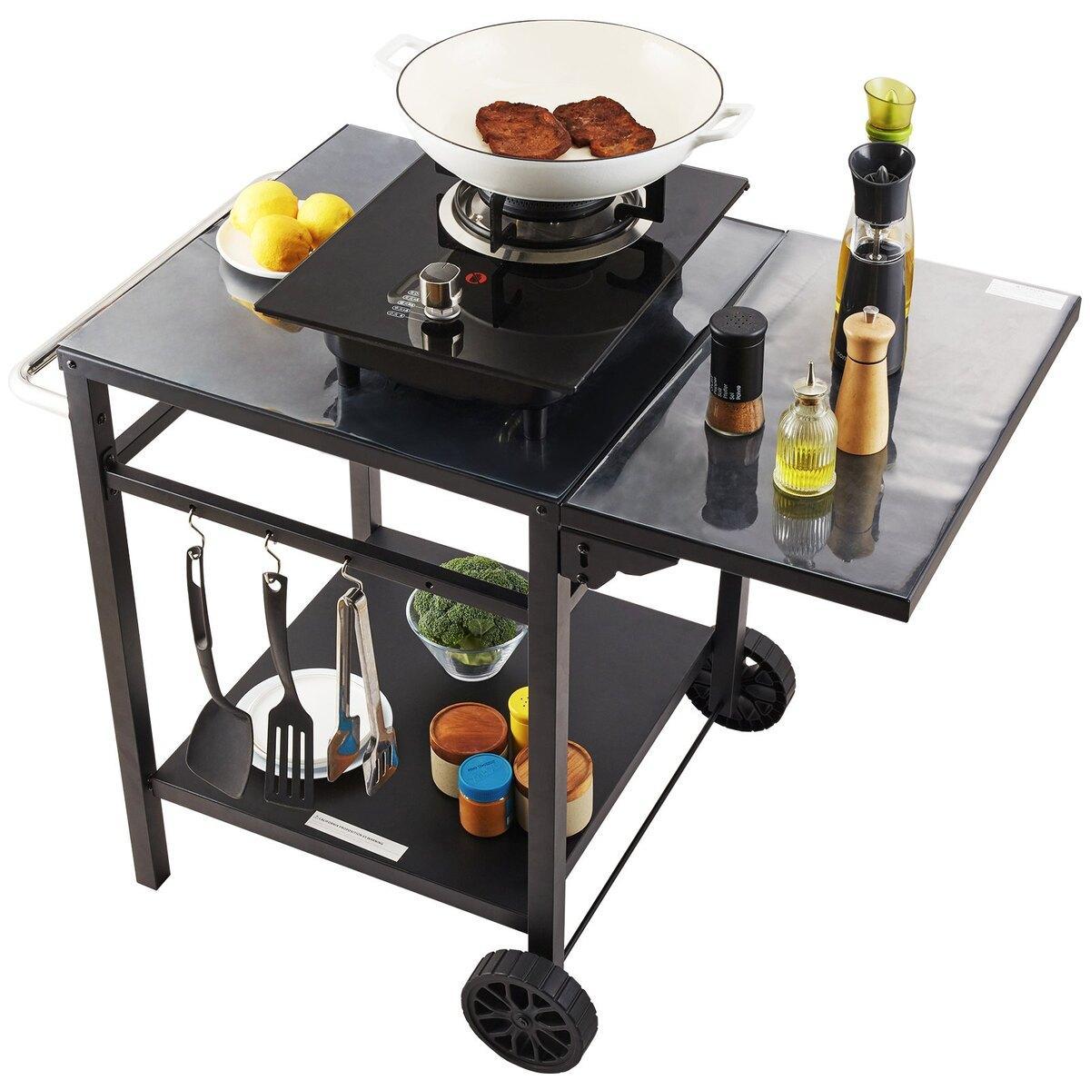 Outdoor Grill Dining Cart with Double-Shelf