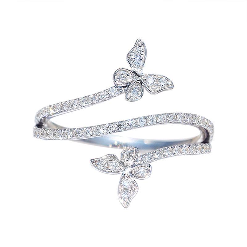 Double Butterfly Zircon Three-Layer Fashion Ring Size 7