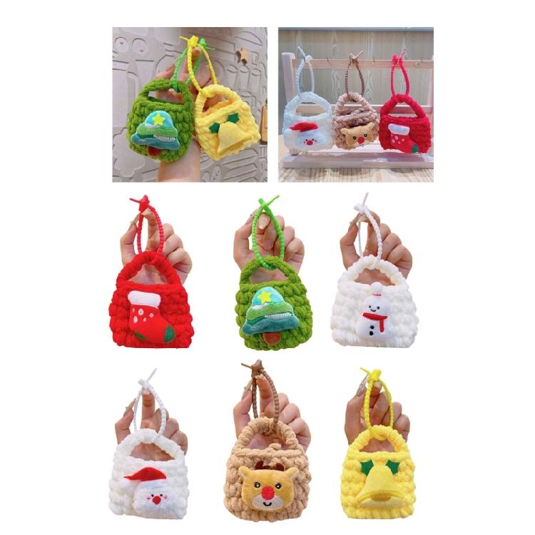 Christmas Plush Keychain Wallet Space Knit Earphone Bag Pendant Practical Holiday Accessory