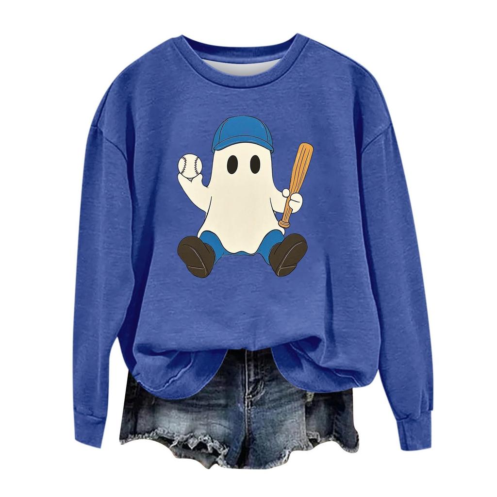 Women's Fashion Long Sleeve Halloween Print Round Neck Sweatshirt Top