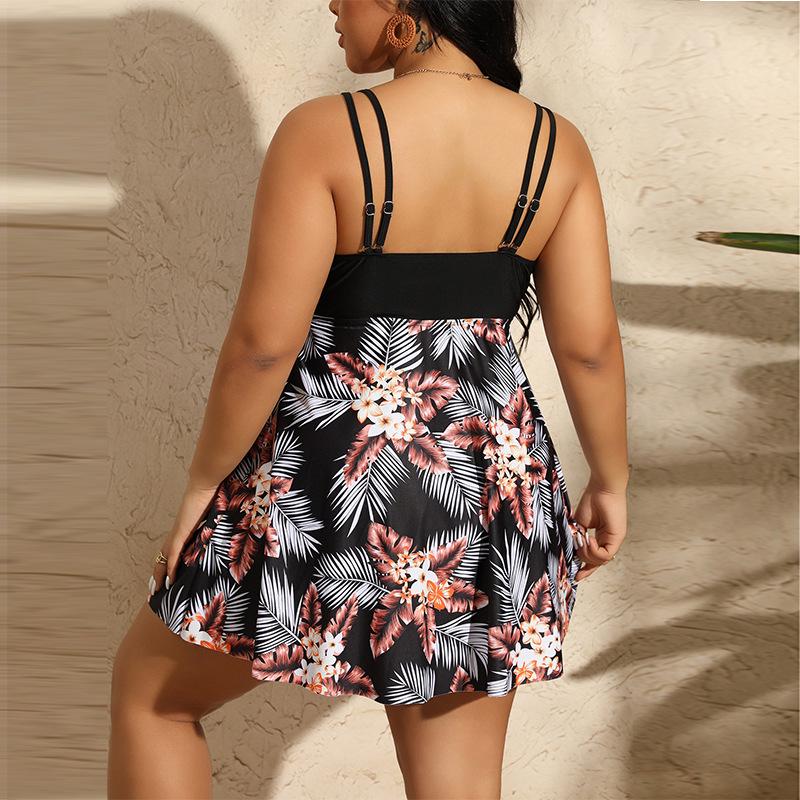 2024 Damen Übergröße Leopardendruck Schlankmachender Bikini mit Rock