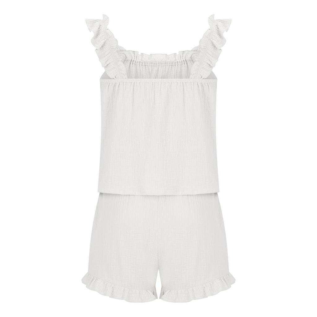 Dvoudílné oblečení pro ženy Letní roztomilé volánkové tílko bez rukávů a šortky Soupravy společenského oblečení