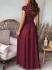 Women's Deep V-neck Pleated High-waisted Slit Evening Gown