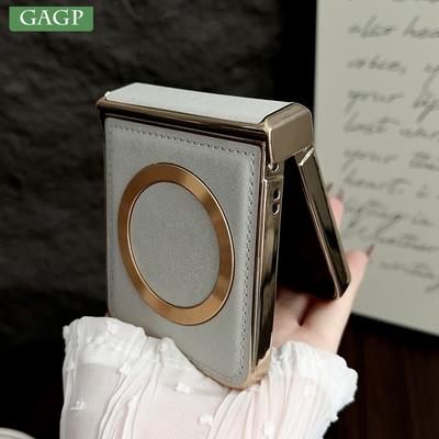 Étui Magsafe en Cuir Plaqué pour Samsung Galaxy Z Flip 7 6 5 4 3 Flip7 Flip6 Recharge Sans Fil Protection Charnière
