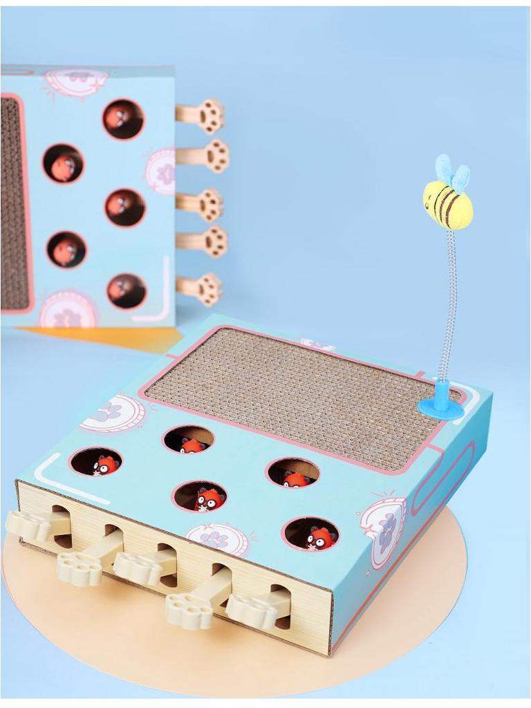 Five-Hole Cat Scratcher & Teaser with Corrugated Paper for Claw Grinding