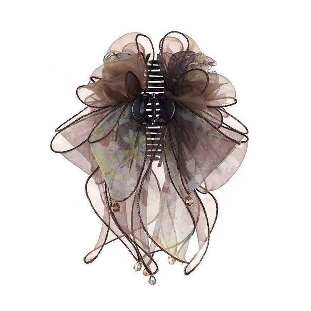 Gifts Retro Organza Flower Hair Clip Luxurious Ribbon Mesh Hair Clip Rhinestones Back of Head Hair Accessory