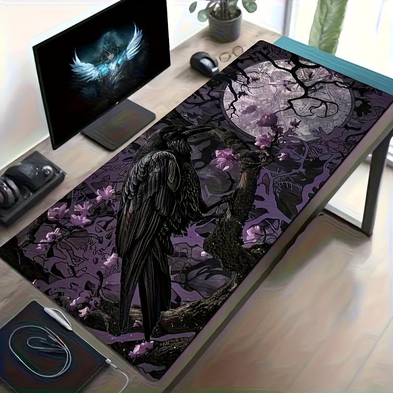 Gothic Raven Moonlight Mouse Pad Purple Floral Black Branch Design Stitched Edges Office Gaming Essential