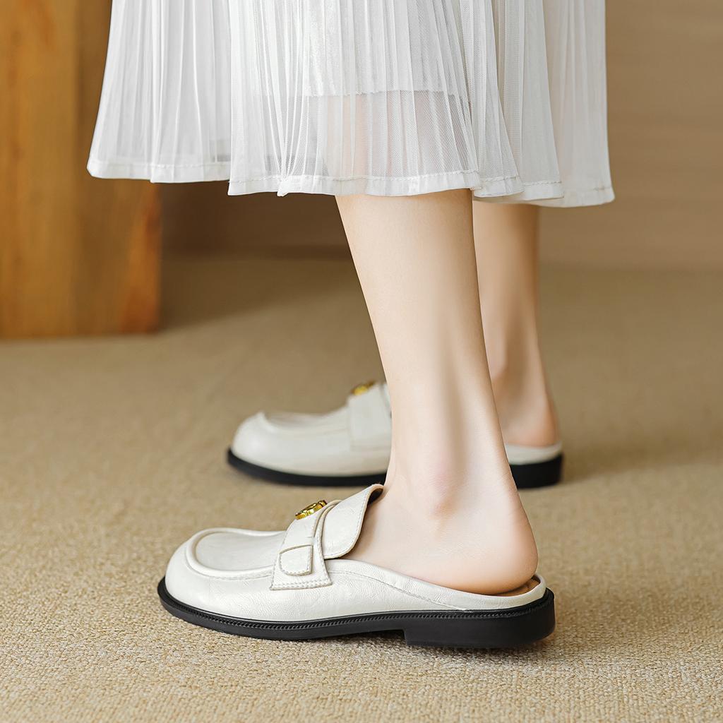 Modne Nowe Designerskie Letnie Baleriny Casualowe Skórzane Wsuwane Półbuty Oddychające Mokasyny Eleganckie Kapcie Wszechstronne Sukienkowe Pół-klapki