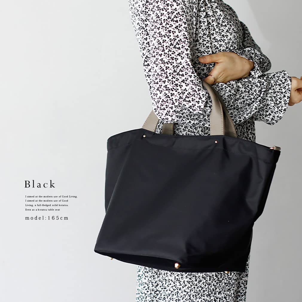 Nylonová taška tote s rukojetí z pravé kůže pro dojíždění taška [Gratante] 2-way Dámská, abb-g0001 (Černá)