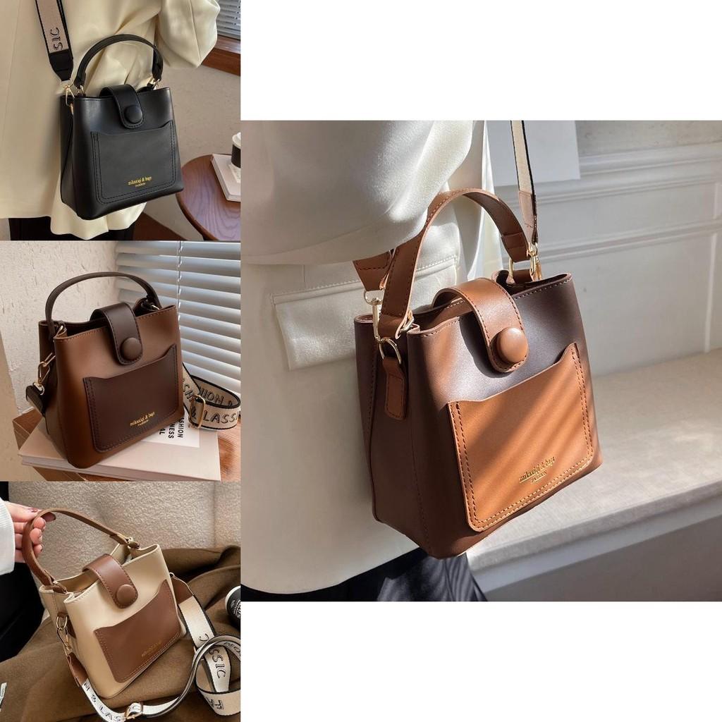 Trendy Color Block Womens Shoulder Bag Stylish Soft Bucket Bag Ideal For Everyday Use