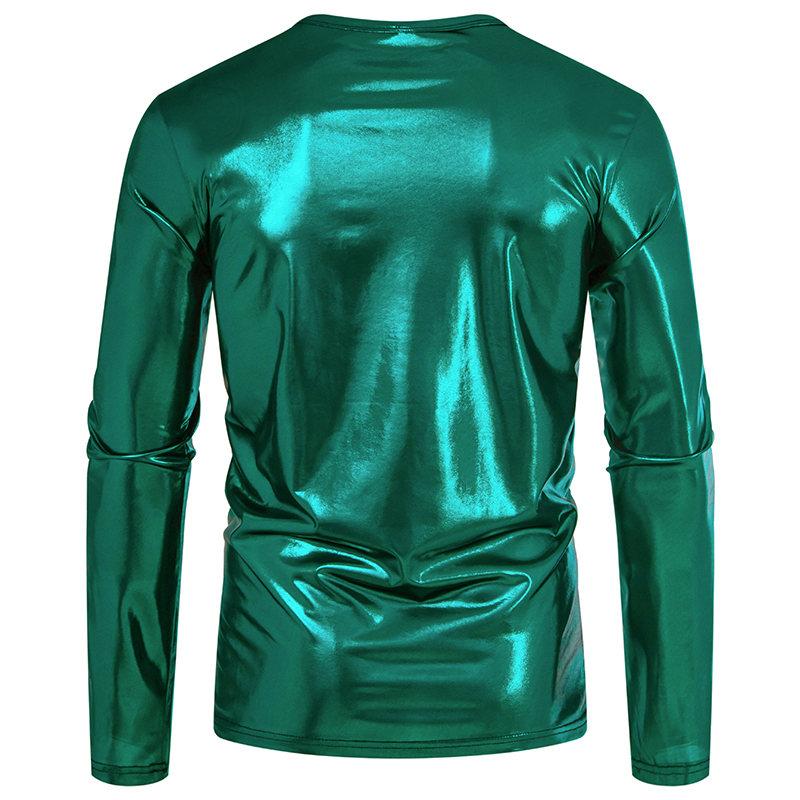 Cozy Up Men's Party Stage Glossy Long-sleeved Round Neck T-shirt