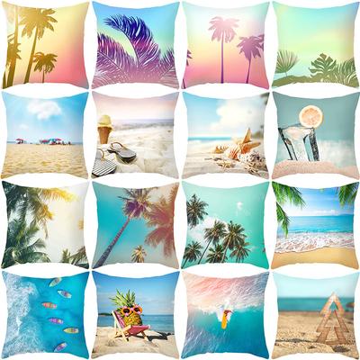 Marine And Sandy Beach Scenery Digital Printing Short Plush Pillow Covers For Car Sofa Office Cushion Cover Home Goods 60X60Cm