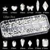 Boxed 120-Piece Flat-Back Nail Art Rhinestones: Champagne, Bright White, Iridescent Crystal Glass