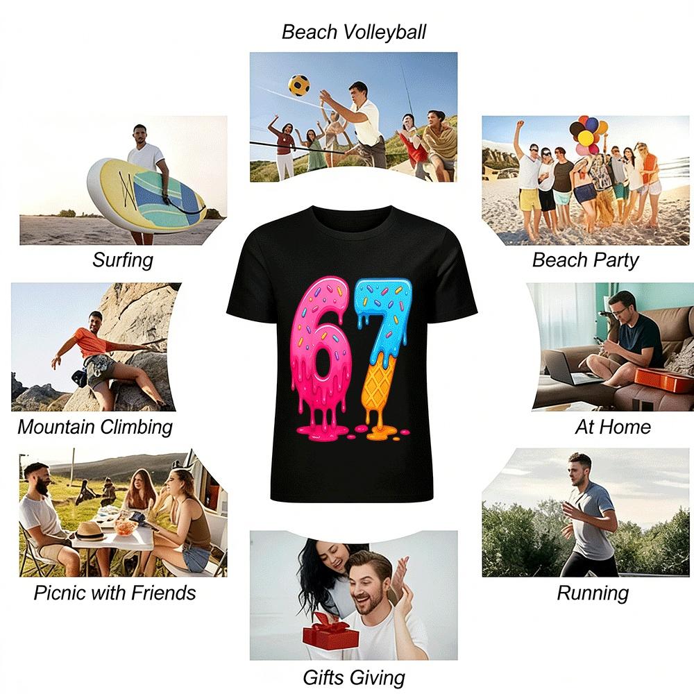 Fun Sweet Style No.67 Dessert Print Casual Short Sleeve Top Pure cotton T-shirt