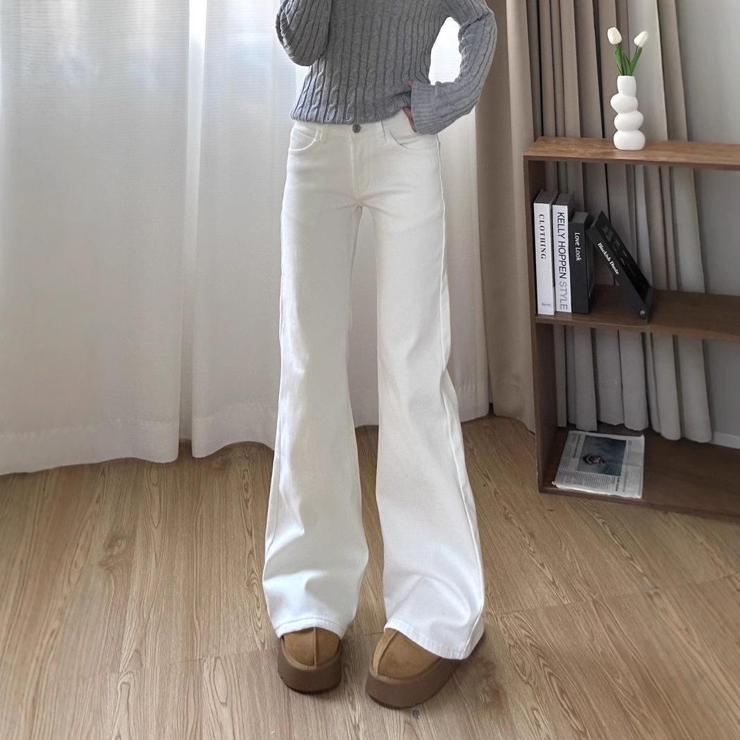 

2025 White Micro-Flare Jeans: Slimming, Natural Waist, Floor-Length for Women XL