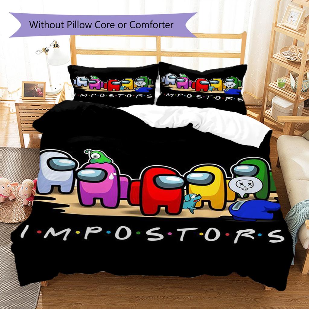 Among Us Pattern Bedding,Quilt Set Quilt Cover Pillowcase Home Birthday Gift (1 * Duvet Cover + 2 * Pillowcase, Without Core)
