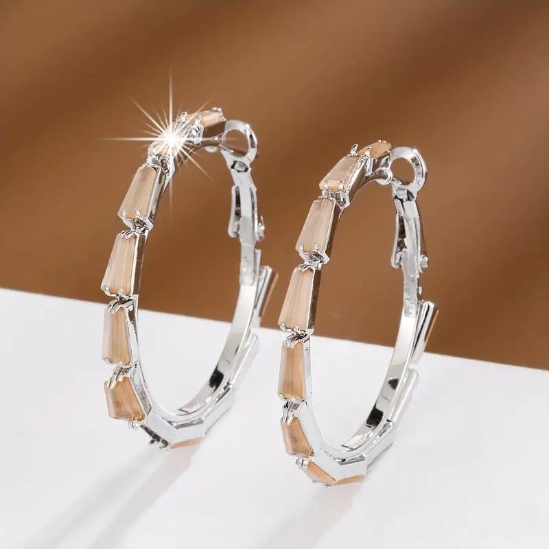 1 Pair Exquisite Hoop Earrings Copper Jewelry Golden Color Full of Birthstone Zircon Vintage Elegant Style Unique Statement Female Earrings