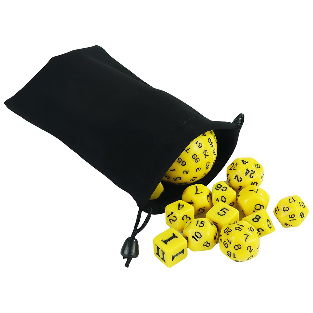 15pcs Opaque Polyhedral Dice Set D3-D100 for Tabletop Role Playing Games DNDGame TRPG Game Dice with Storage Bag