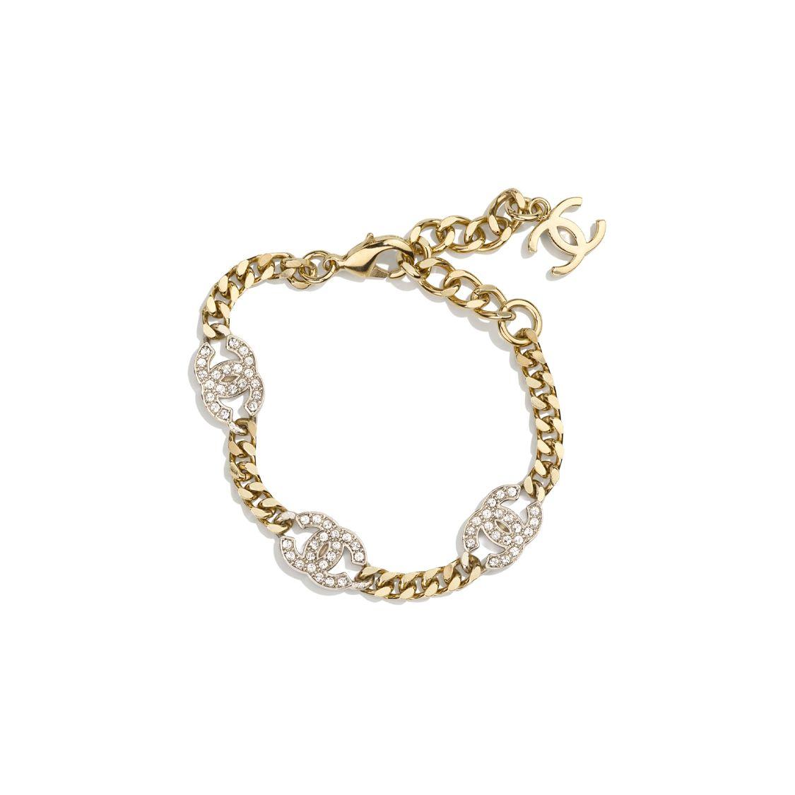 

Chanel Interlocking Minimalist Brass Gold Silver Crystal Bracelet Women bracelet AB6442-B06011-NC835 Box+Padding Board,F,Gold