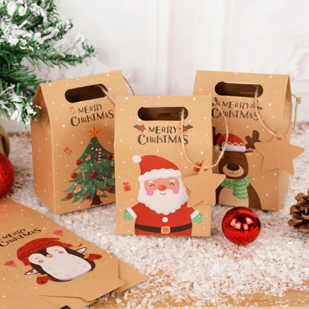 24pcs Thickened Kraft Paper Boxes With Tag Cookies Packging Bags Christmas Candy Gift Box  Bakery