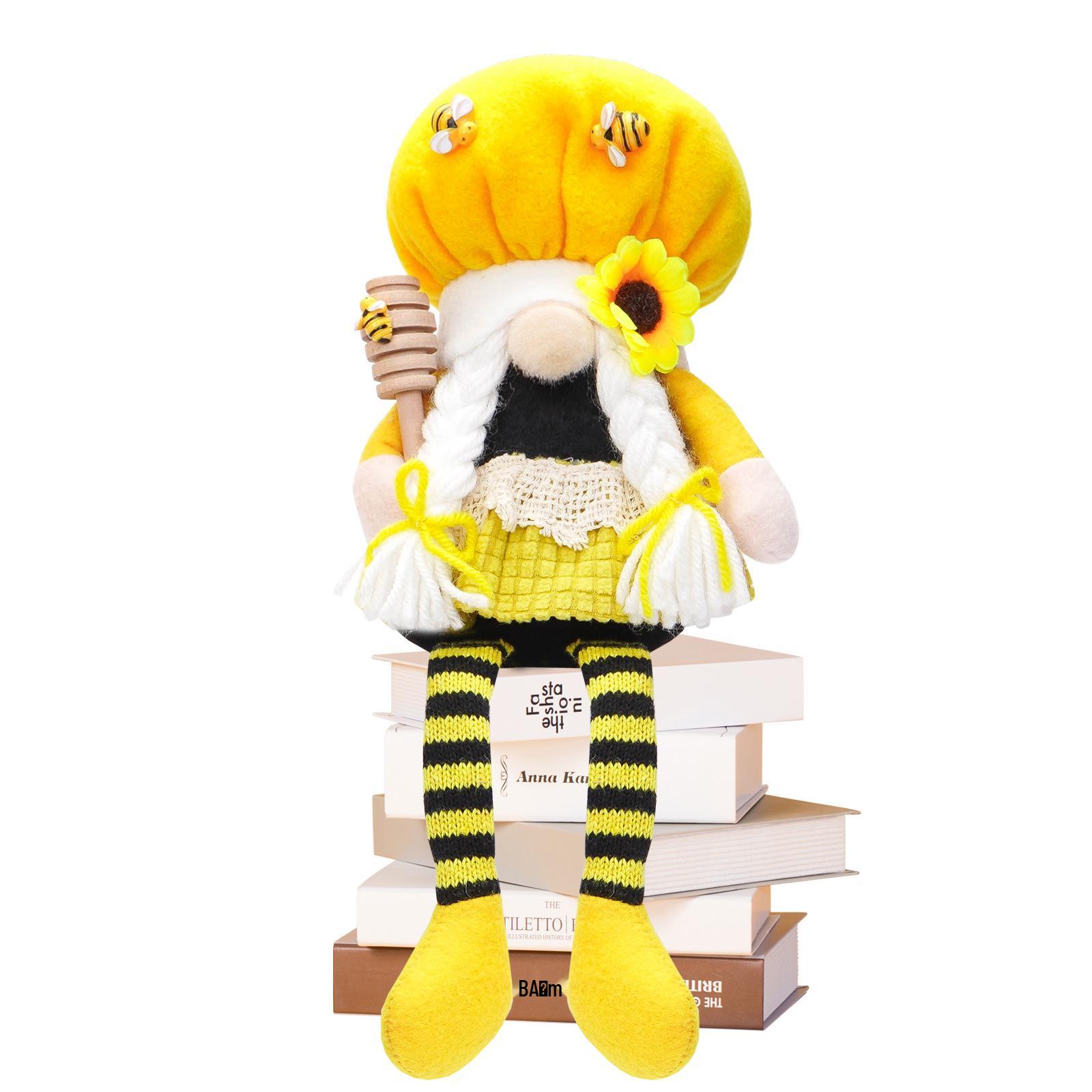 Long-Legged Sunflower Bee Gnome Doll Ornament
