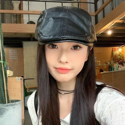 Fashion PU Beret Hat Casual Retro Painter Hat British Style Adjustable Leisure Visor Cap Men Women