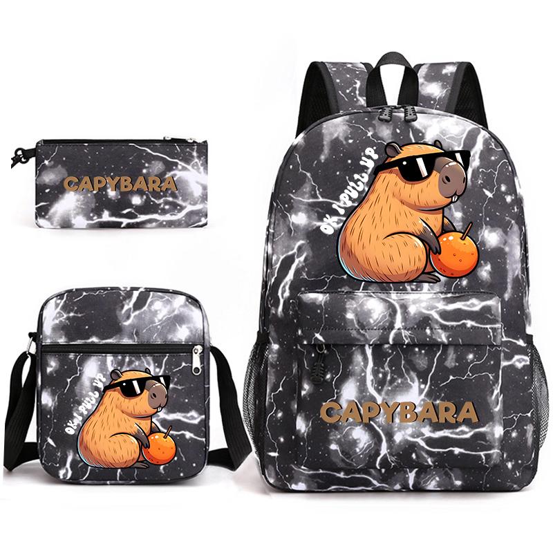 Capybara Animal Print 3Pcs Student Bookbag Set Shoulder Bag Pencil Case Children School Bag for Boys Girls Lightweight Daypack