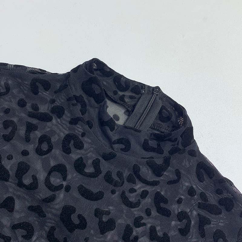 Tooxika Nový dámský overal Slim Fit s dlouhým rukávem Sexy Flocking Průsvitný zeštíhlující overal