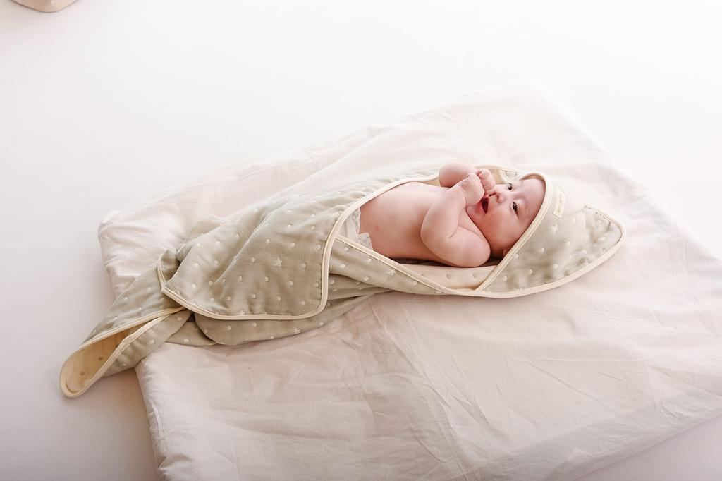 angerolux Baby Bath Towel, Baby Bathrobe, 6-Layer Gauze, Hooded, Made in Japan, Moss Gray