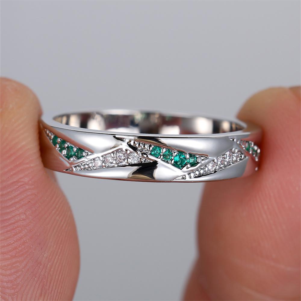 Small Stone Green Crystal White Zircon Rings For Women Trendy Silver Color Bridal Engagement Band Wedding Jewelry Versatile Gift