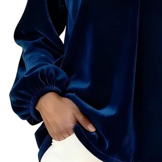 Women Tops V Neck Lantern Long Sleeve Solid Color Casual Tops Loose