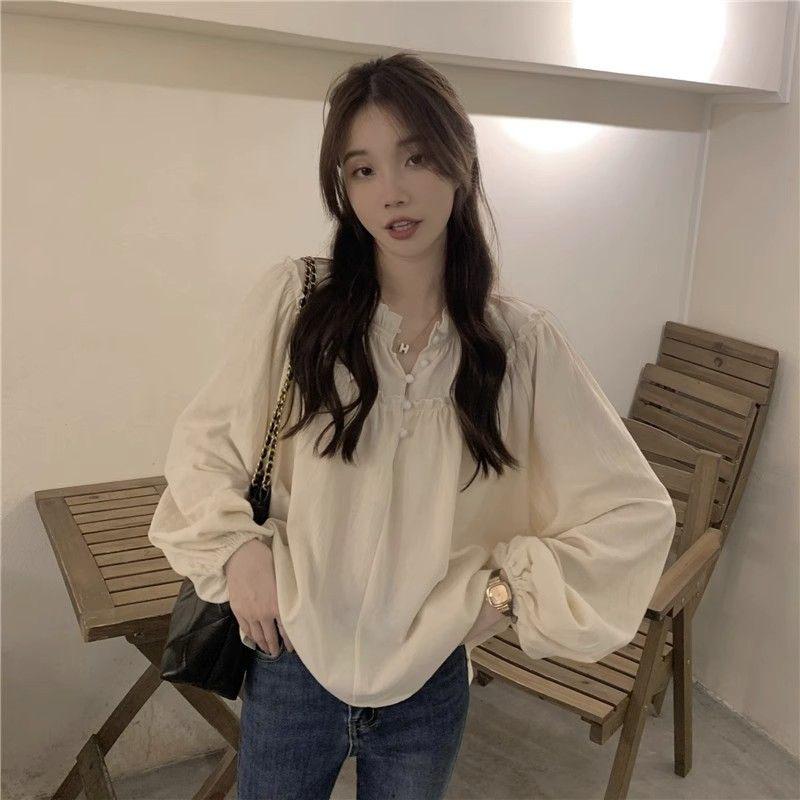 French Style Retro Puff Sleeve Blouse Women Korean Fashion Spliced Ruffles Shirt Ladies Elegant Chic Design Shirts