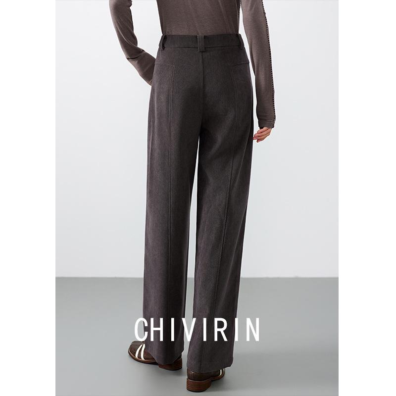 

Elegant Ash Brown Wide-Leg Women s Casual Pants - Autumn/Winter 2025 Fashionable Straight-Leg Versatile Long Trousers Medium