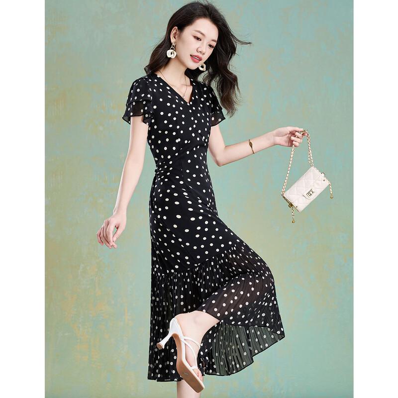 Women's French Polka Dot V-Neck Maxi Dress
