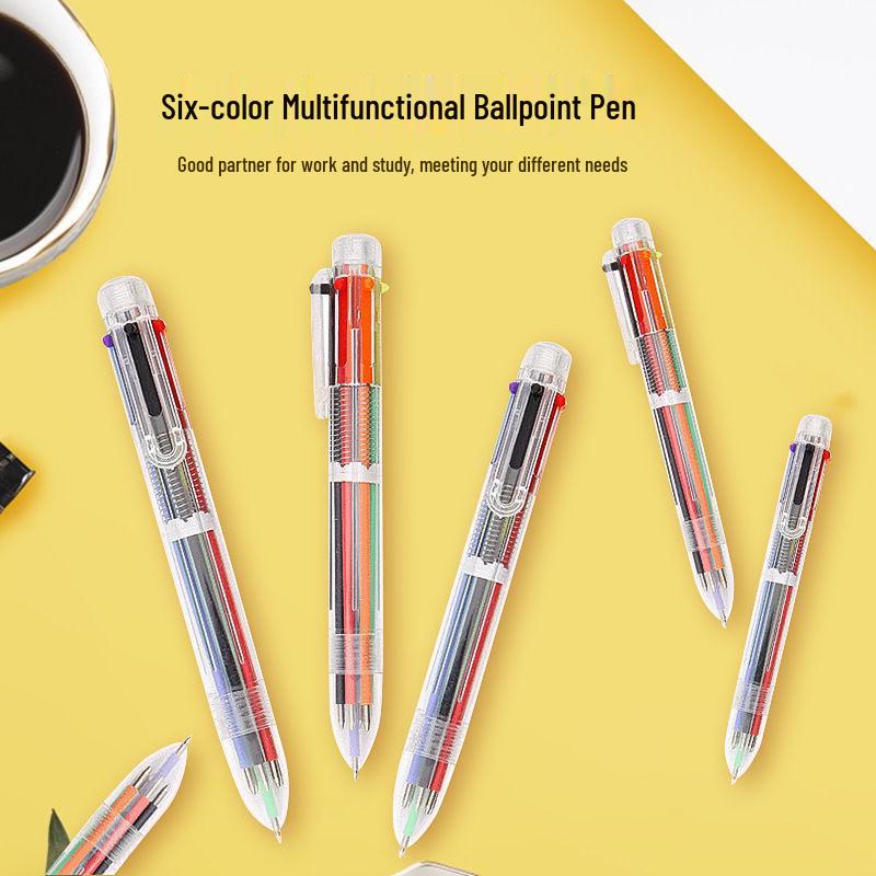 Cartoon Multi-Color Push Click Pen: Cute, Functional, Six-Color Ballpoint for Women