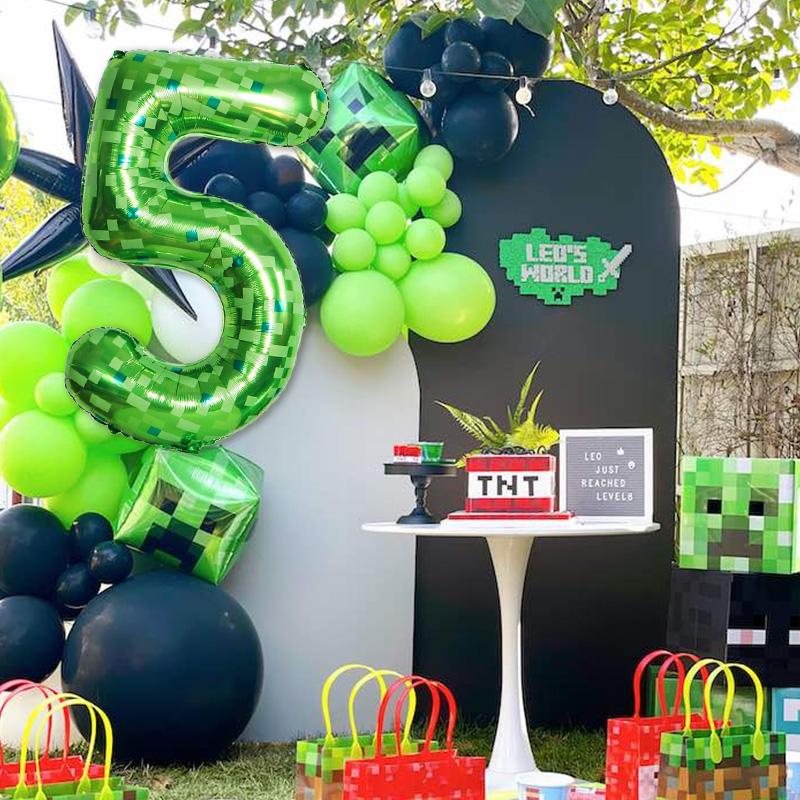 40Inch Green Mosaic Number Foil Balloon Kids Boys Game Theme Birthday Party Decoration Favors 0-9 Digital Balloon Supplies Gift