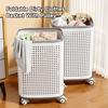 Foldable Medium Large White Laundry Baskets with Lid White Multi-Functional Portable Dirty Clothes Hamper with Wheels