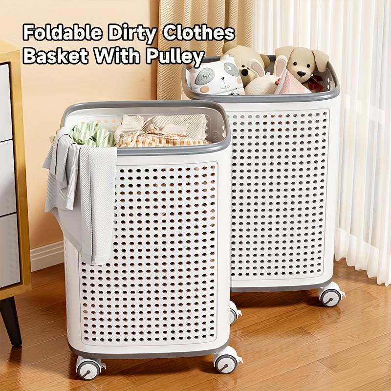 Foldable Medium Large White Laundry Baskets with Lid White Multi-Functional Portable Dirty Clothes Hamper with Wheels