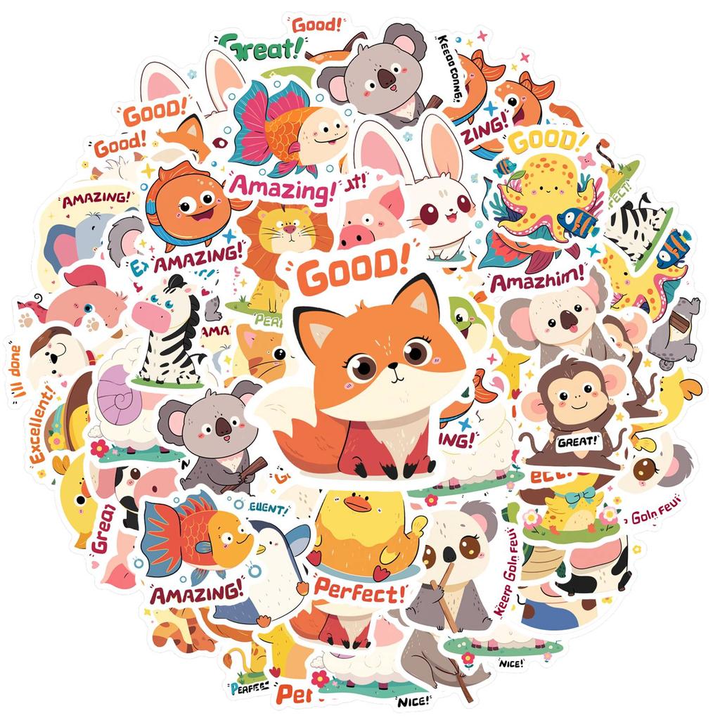 35pcs Cartoon Cute Characters Stickers Playful Animals Teacher Reward Stickers Animal Stickers For DIY Phone Guitar Laptop
