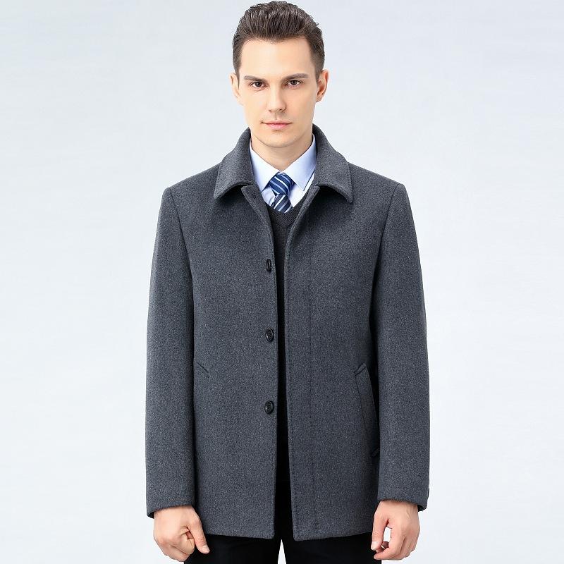 Autumn and Winter New Men's Lapel Cashmere Jacket Fashionable Short Casual Middle-aged and Elderly Trendy Jacket