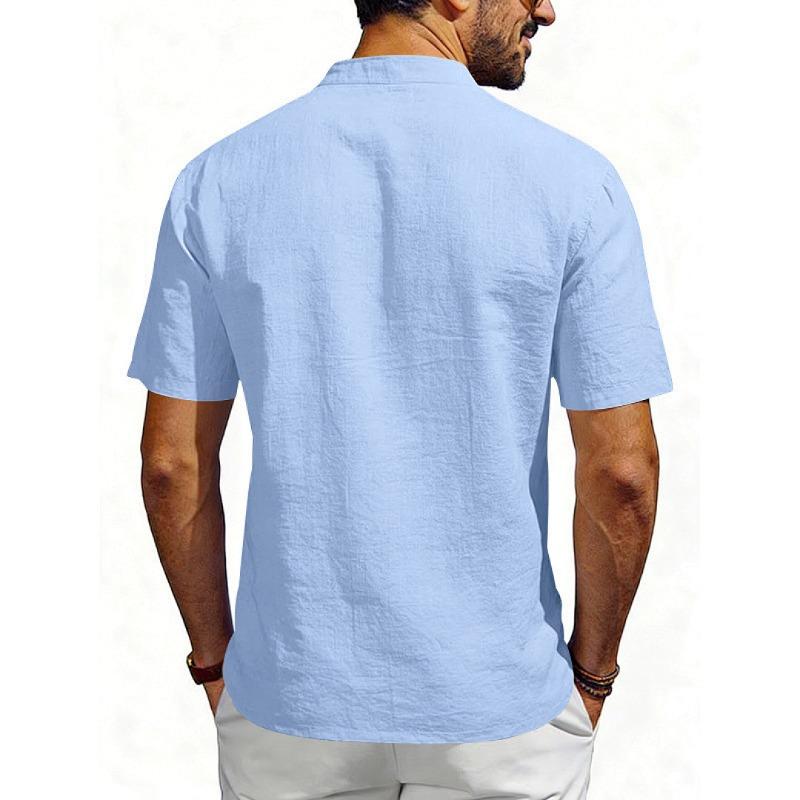 Men's New American Style Summer Henley V-Neck T-Shirt, Loose Breathable Linen Casual Commute Short Sleeve Tee