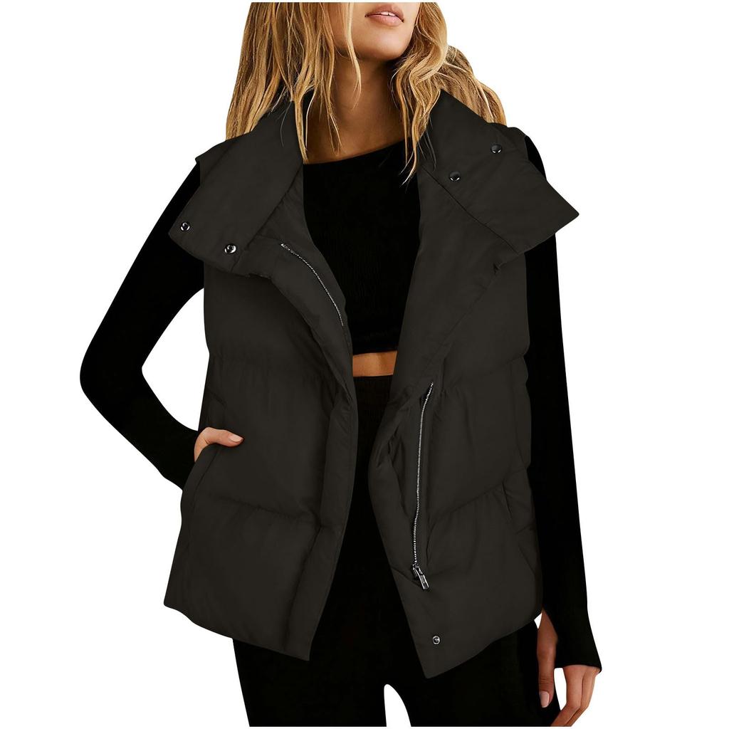 Women's Casual Winter  Vest Stand Collar Sleeveless Insulated Padded Jackets Coat With Pockets