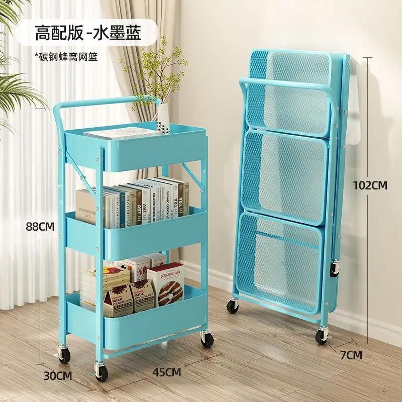 Faltbarer Aufbewahrungswagen Ständer Küche Badezimmer 3 Etagen Snacks Regale Schlafzimmer Mobiler Wagen Aufbewahrungsregal Wagen Organizer