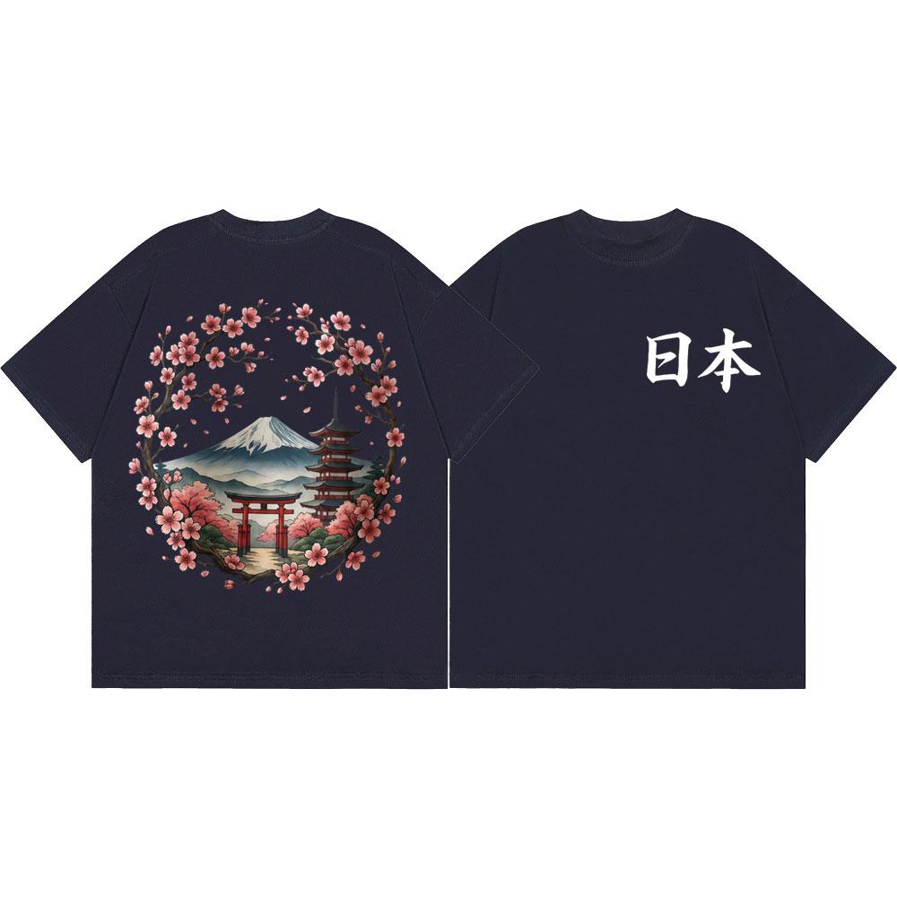 Japan Mount Fuji Sakura Graphic T Shirts Harajuku Anime Style Short Sleeve Tshirts Unisex Unisex Casual Cotton Tshirt Streetwear