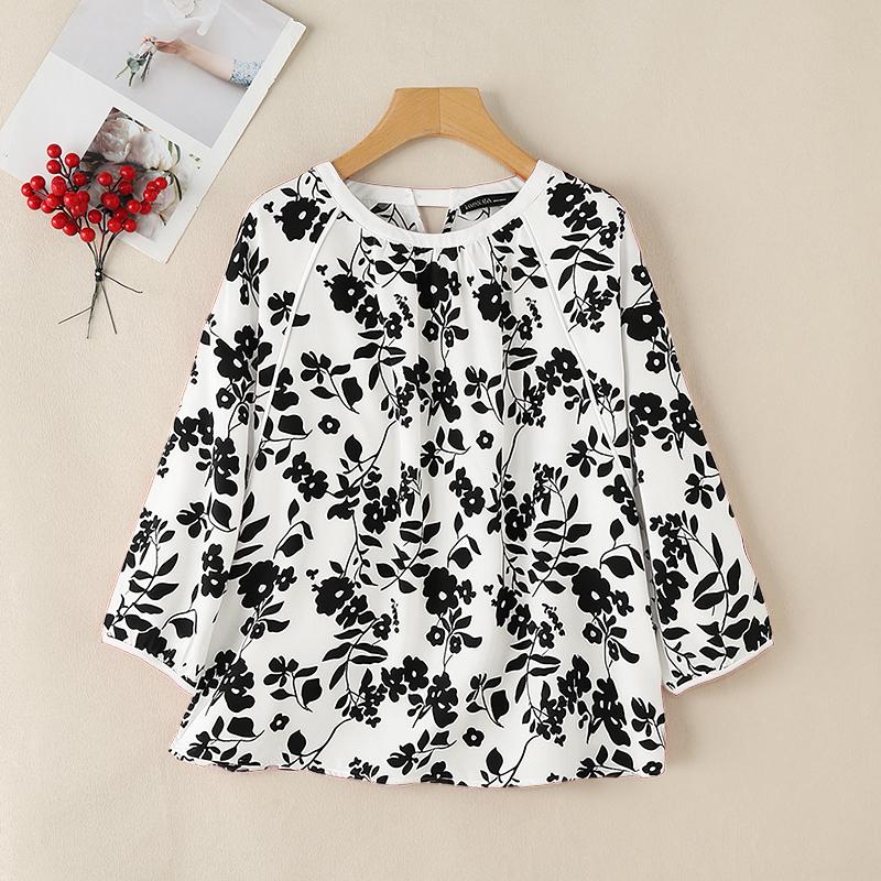 ZANZEA Dámská ležérní květinová halenka s kulatým výstřihem a 3/4 rukávem