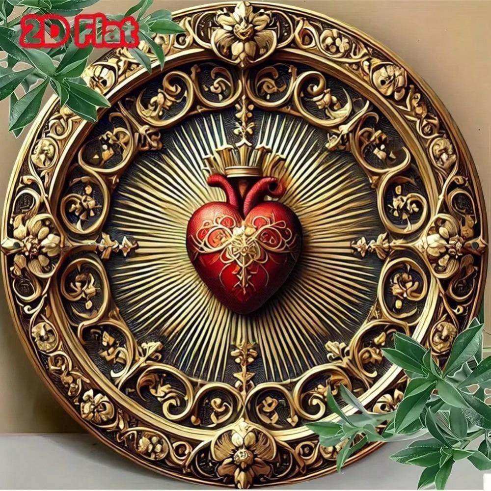 Decorazione Murale in Latta Sacro Cuore Vintage 2D Decorazione Religiosa Oro Rosso Regalo Spirituale