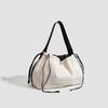 2025 New Trendy Niche Design Canvas Spliced Drawstring Linen Tote Bag Versatile Large-capacity Shoulder Bag
