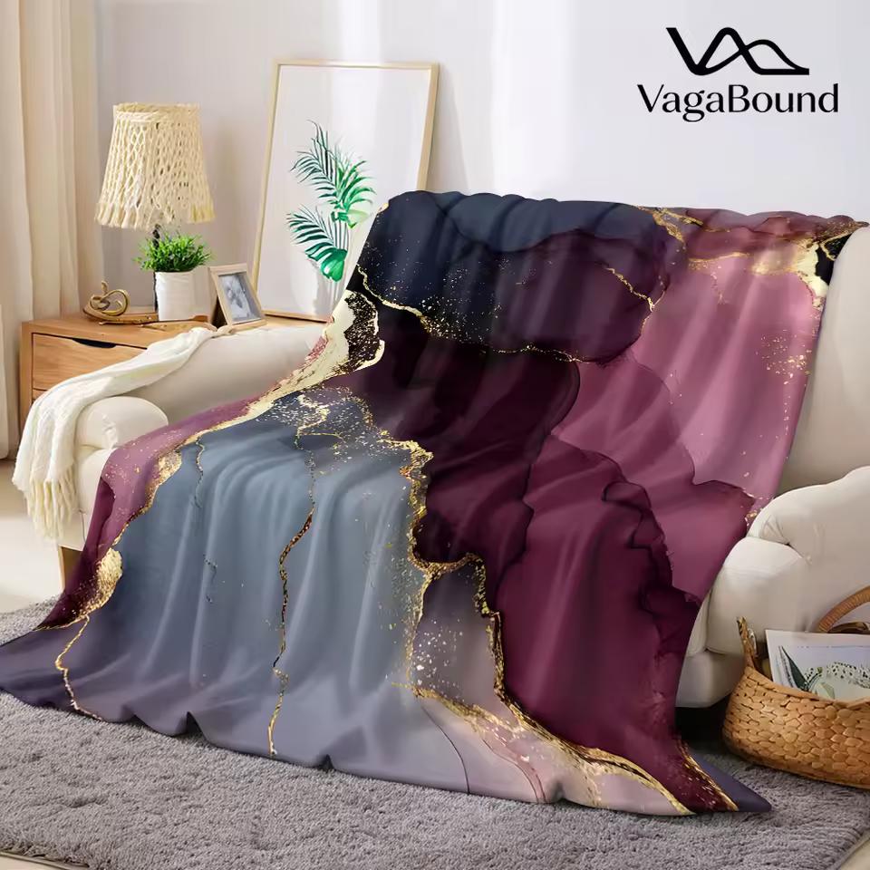 Purple Gold Ink Flannel Blanket Warm Soft Halloween Christmas Decorative Couch Warm Cozy All-Season Gift